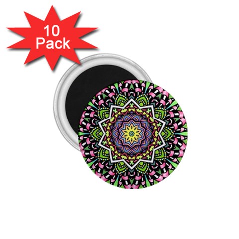 Psychedelic Leaves Mandala 1.75  Button Magnet (10 pack) from ArtsNow.com Front