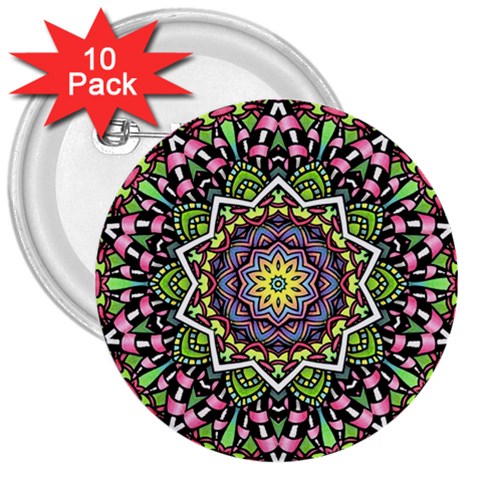 Psychedelic Leaves Mandala 3  Button (10 pack) from ArtsNow.com Front