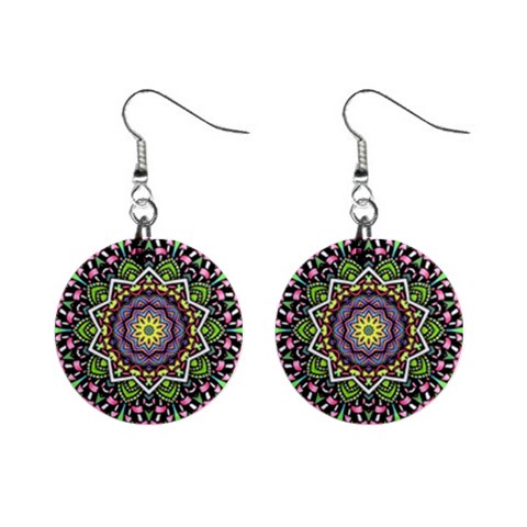 Psychedelic Leaves Mandala Mini Button Earrings from ArtsNow.com Front