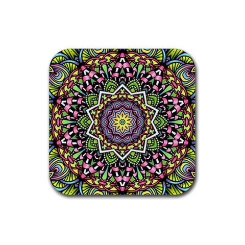 Psychedelic Leaves Mandala Drink Coaster (Square) from ArtsNow.com Front