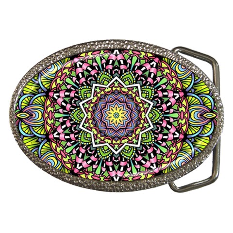 Psychedelic Leaves Mandala Belt Buckle (Oval) from ArtsNow.com Front