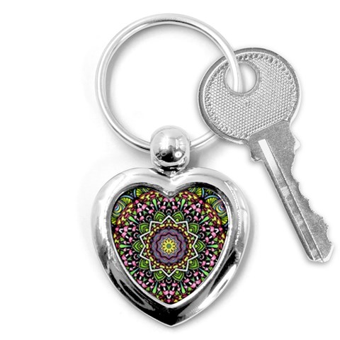 Psychedelic Leaves Mandala Key Chain (Heart) from ArtsNow.com Front