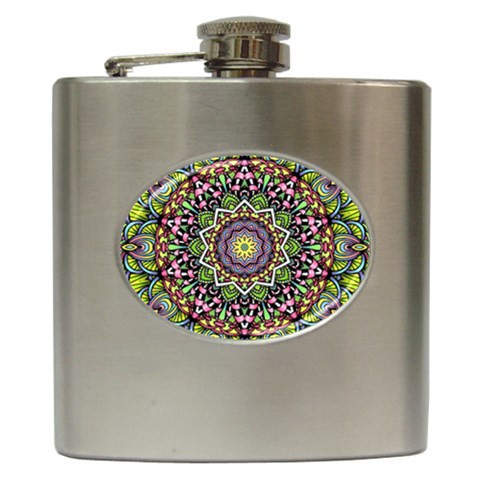 Psychedelic Leaves Mandala Hip Flask from ArtsNow.com Front