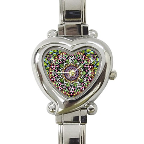 Psychedelic Leaves Mandala Heart Italian Charm Watch  from ArtsNow.com Front