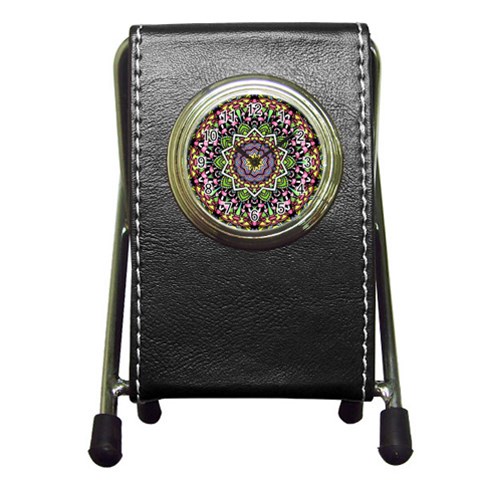 Psychedelic Leaves Mandala Stationery Holder Clock from ArtsNow.com Front