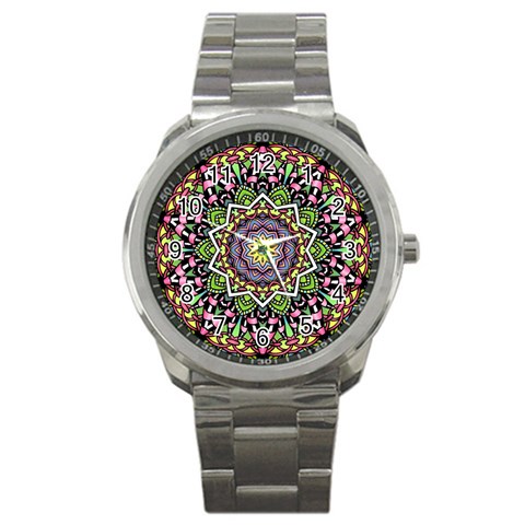 Psychedelic Leaves Mandala Sport Metal Watch from ArtsNow.com Front