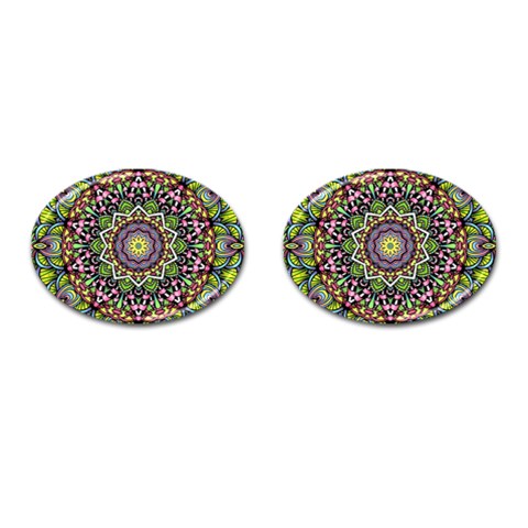 Psychedelic Leaves Mandala Cufflinks (Oval) from ArtsNow.com Front(Pair)