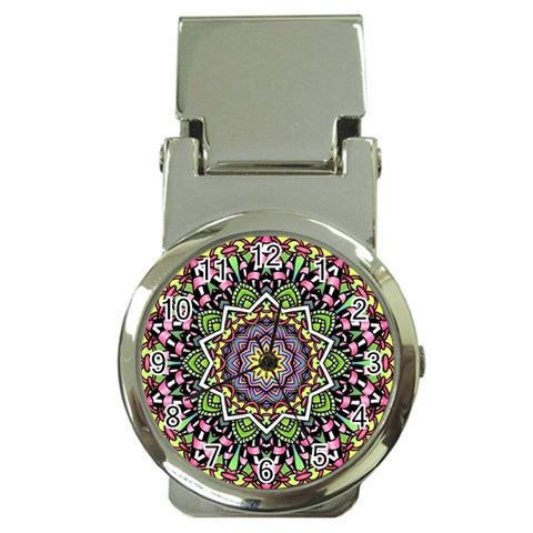 Psychedelic Leaves Mandala Money Clip with Watch from ArtsNow.com Front