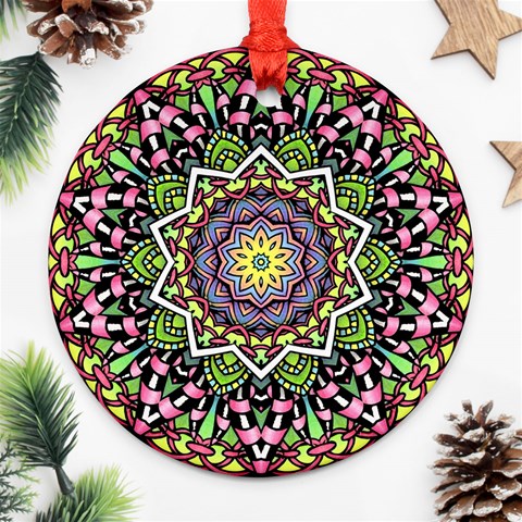 Psychedelic Leaves Mandala Round Ornament (Two Sides) from ArtsNow.com Back