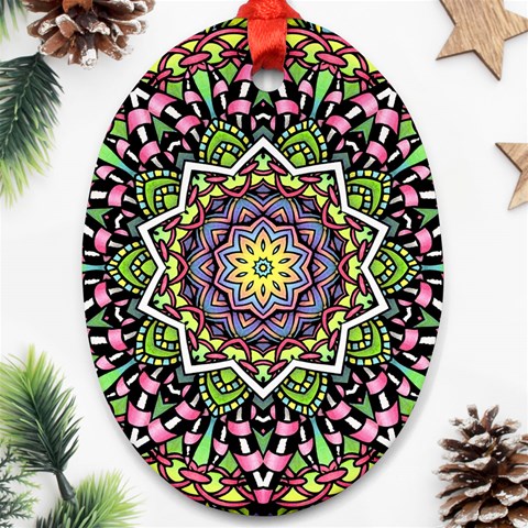 Psychedelic Leaves Mandala Oval Ornament (Two Sides) from ArtsNow.com Front