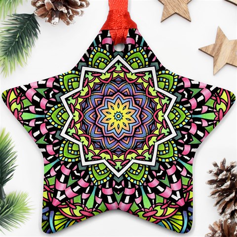 Psychedelic Leaves Mandala Star Ornament (Two Sides) from ArtsNow.com Front