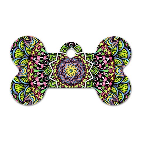 Psychedelic Leaves Mandala Dog Tag Bone (One Sided) from ArtsNow.com Front