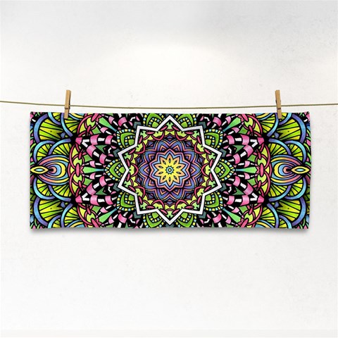 Psychedelic Leaves Mandala Hand Towel from ArtsNow.com Front