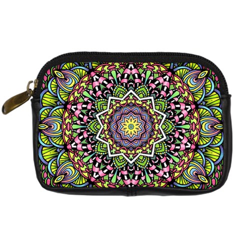 Psychedelic Leaves Mandala Digital Camera Leather Case from ArtsNow.com Front