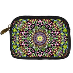 Psychedelic Leaves Mandala Digital Camera Leather Case from ArtsNow.com Front