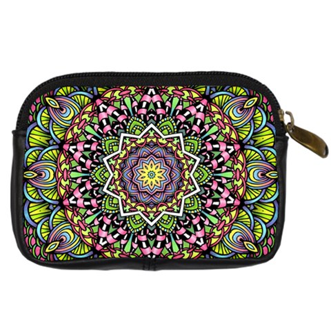 Psychedelic Leaves Mandala Digital Camera Leather Case from ArtsNow.com Back