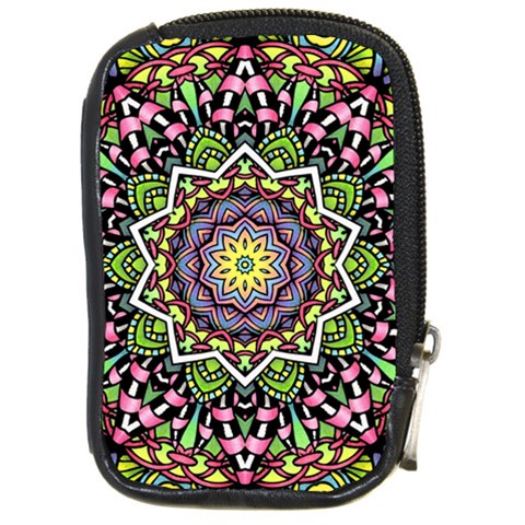 Psychedelic Leaves Mandala Compact Camera Leather Case from ArtsNow.com Front