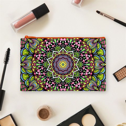 Psychedelic Leaves Mandala Cosmetic Bag (Medium) from ArtsNow.com Front