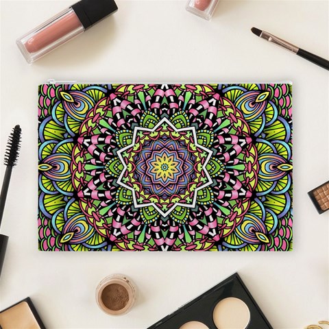 Psychedelic Leaves Mandala Cosmetic Bag (Large) from ArtsNow.com Front