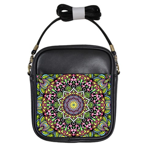 Psychedelic Leaves Mandala Girl s Sling Bag from ArtsNow.com Front