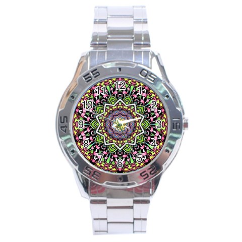 Psychedelic Leaves Mandala Stainless Steel Watch from ArtsNow.com Front