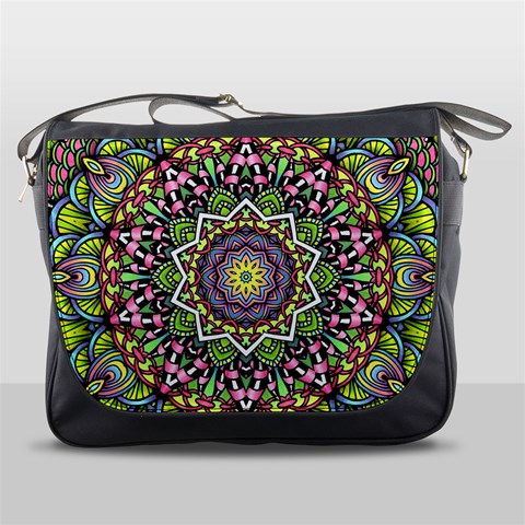 Psychedelic Leaves Mandala Messenger Bag from ArtsNow.com Front