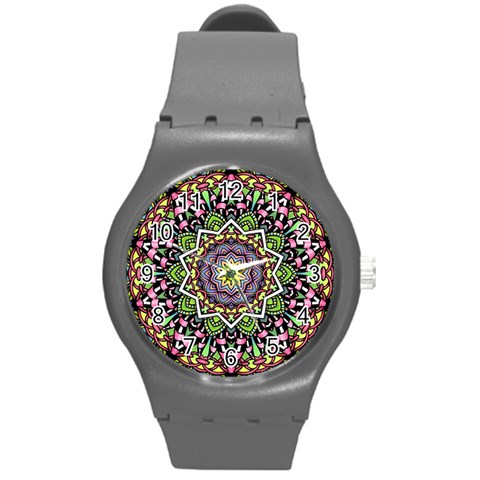 Psychedelic Leaves Mandala Plastic Sport Watch (Medium) from ArtsNow.com Front