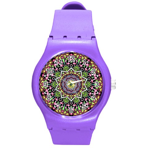 Psychedelic Leaves Mandala Plastic Sport Watch (Medium) from ArtsNow.com Front