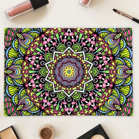 Psychedelic Leaves Mandala Cosmetic Bag (XXL) from ArtsNow.com Front