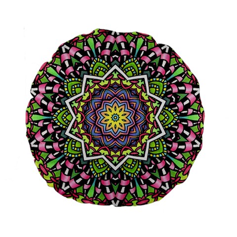 Psychedelic Leaves Mandala 15  Premium Round Cushion  from ArtsNow.com Back