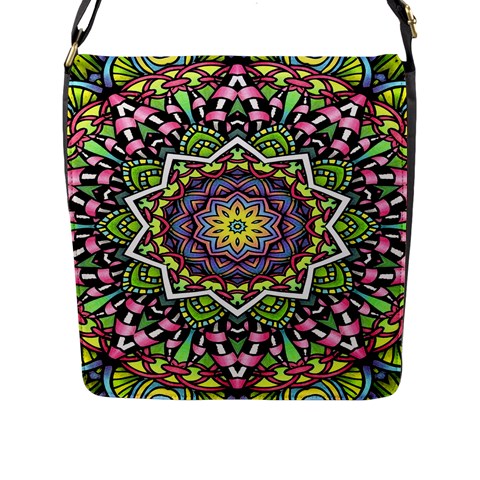 Psychedelic Leaves Mandala Flap Closure Messenger Bag (Large) from ArtsNow.com Front