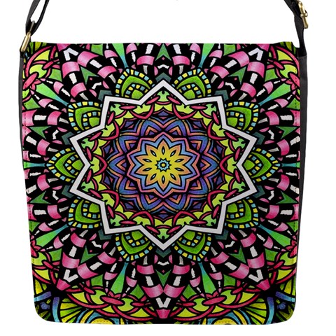 Psychedelic Leaves Mandala Flap Closure Messenger Bag (Small) from ArtsNow.com Front