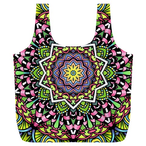 Psychedelic Leaves Mandala Reusable Bag (XL) from ArtsNow.com Front