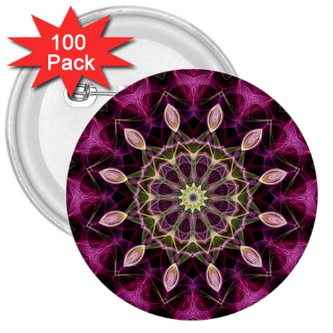 Purple Flower 3  Button (100 pack) from ArtsNow.com Front