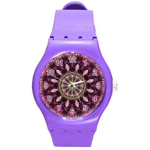 Purple Flower Plastic Sport Watch (Medium) from ArtsNow.com Front