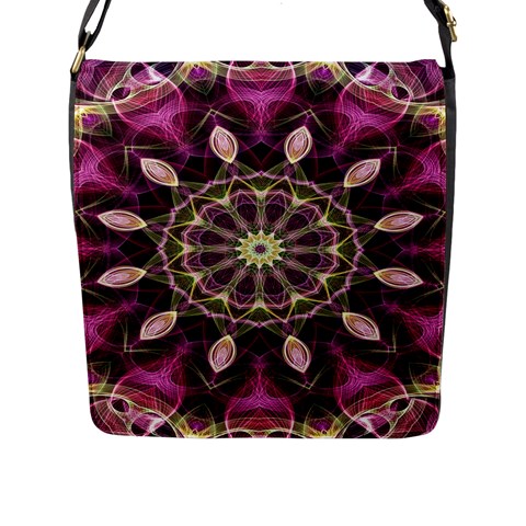 Purple Flower Flap Closure Messenger Bag (Large) from ArtsNow.com Front