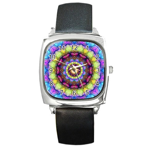 Rainbow Glass Square Leather Watch from ArtsNow.com Front