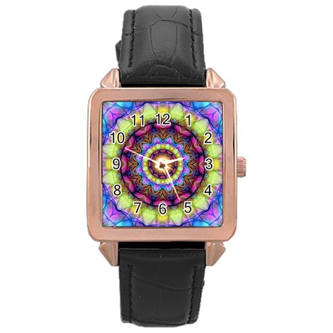 Rainbow Glass Rose Gold Leather Watch  from ArtsNow.com Front