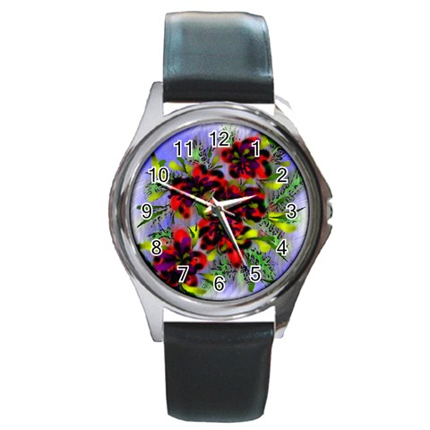 Dottyre Round Leather Watch (Silver Rim) from ArtsNow.com Front