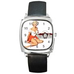 radio-overdrive-red-pinup Square Metal Watch