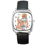 pinup girl blue Square Metal Watch