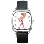 blondePinupPinkFluffy Square Metal Watch