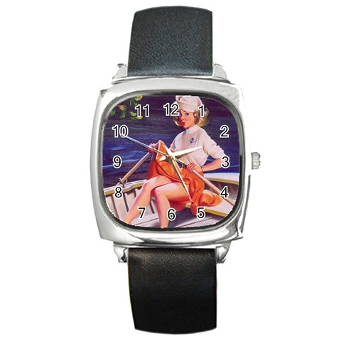 SailorGirlPinup Square Metal Watch from ArtsNow.com Front