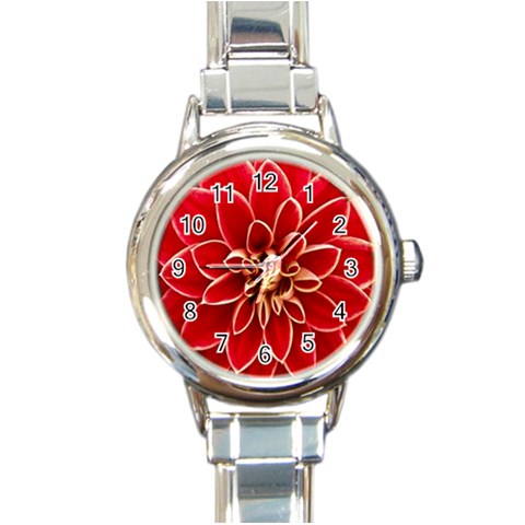 Red Dahila Round Italian Charm Watch from ArtsNow.com Front