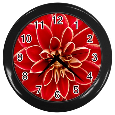 Red Dahila Wall Clock (Black) from ArtsNow.com Front