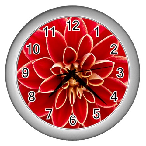 Red Dahila Wall Clock (Silver) from ArtsNow.com Front