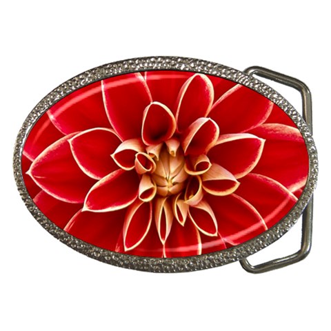 Red Dahila Belt Buckle (Oval) from ArtsNow.com Front