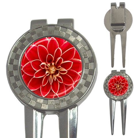 Red Dahila Golf Pitchfork & Ball Marker from ArtsNow.com Front