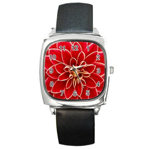 Red Dahila Square Leather Watch from ArtsNow.com Front