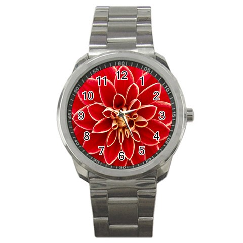 Red Dahila Sport Metal Watch from ArtsNow.com Front